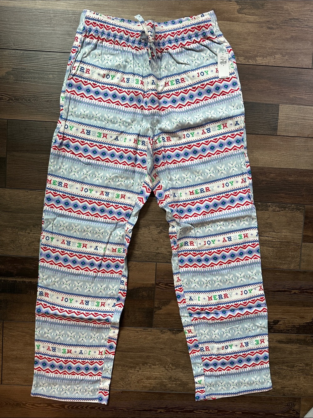Old Navy Cream Christmas Lounge Pants with Red, Blue and Green Fair Isle Accents